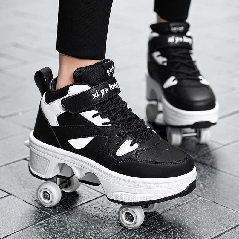 Scarpe da Pattinaggio a 4 Ruote Doppio Uso Pattini a Rotelle Doppia Fila Sneakers Casual da Uomo Donna Uomo Scarpe Sportive da Camminata Corsa