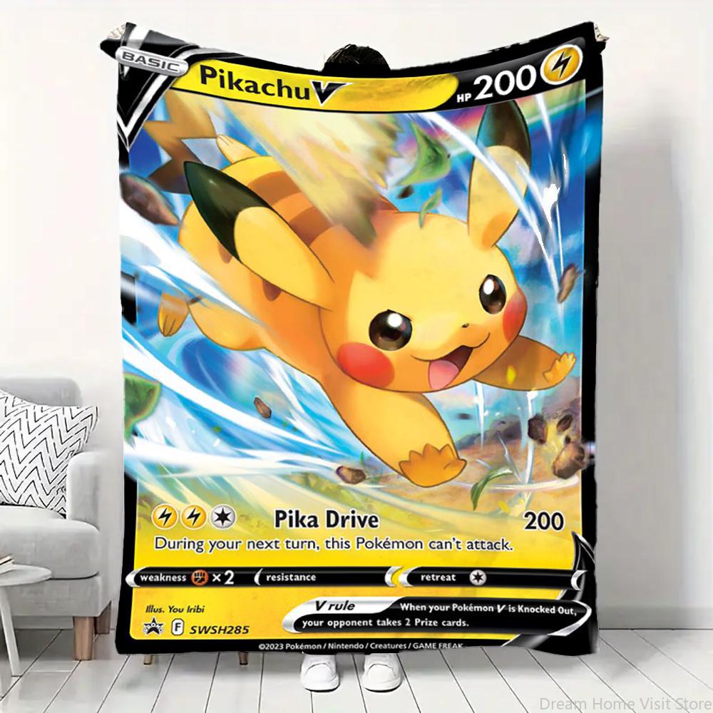 Pokemon Cartoon Kaart Pikachu Flanellen Deken Figuren Huis Bank Lunchpauze Dekens Kinderen Student Deken Slaaphoes Kinderen Cadeau