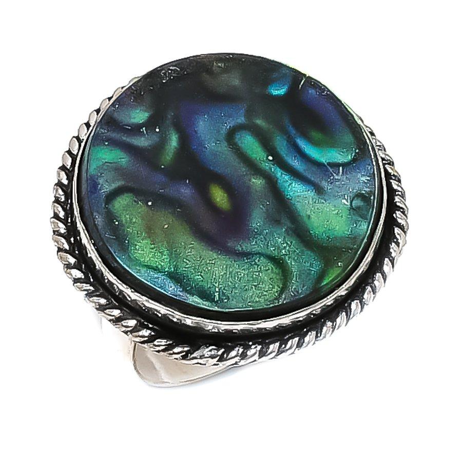 Natural Abalone Doublet Gemstone 925 Sterling Silver Jewelry Ring Size 9 ETC-14874