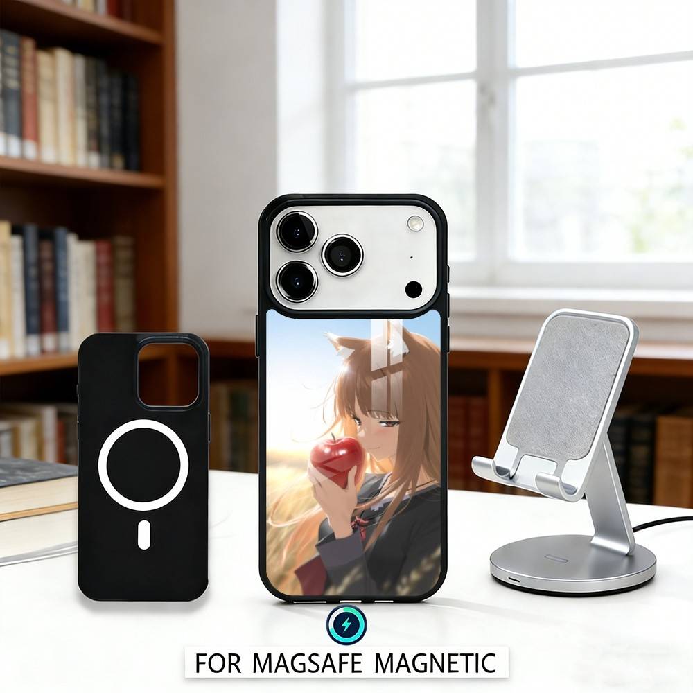 Anime S-Spice and W-Wolf Phone Case For iPhone17,16,15,14,13,12,Pro,Max,Magnetic For Magsafe Wireless Charging