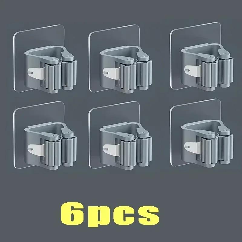 Mop Holder Storage Rack Bathroom Suction Hanging Pipe Traceless Mop Clip Broom Hanger Wall-Mounted Waterproof Rack White Amagi