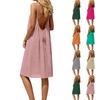 Women's Backless Spaghetti Strap Dress, Sleeveless Thin-strapped Flowy Beach Vacation Short Dress, With Back Tie.