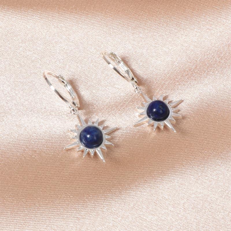 Light Luxury Style Stainless Steel Hoop Earrings Inlaid with Natural Stone Ins Women's Sun Flower Earrings