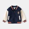 Boys Fleece Lined Zip Up Baseball Jacket Cartoon Embroidered Stand Collar Warm Outerwear Autumn Winter Clothing for Toddler and Kids