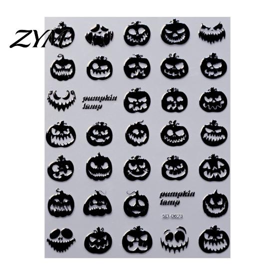 Retro Black Nail Stickers Halloween Art Stickers, 3D Embossed Skeleton Hand Pumpkin Bat Professional Salon Accessories Decals, Self-Adhesive Manicure