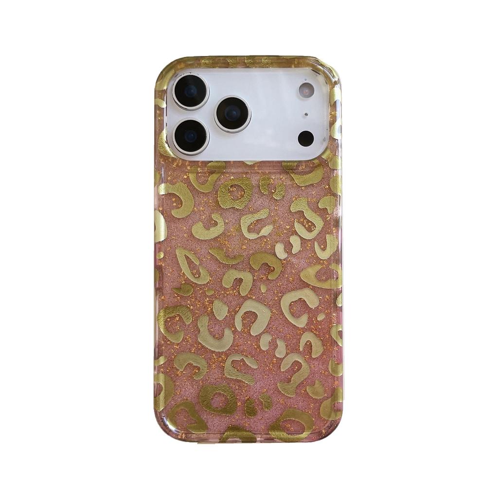 Gold Foil Pink Leopard Print Case for iPhone 16 Pro Max/17, Full Coverage