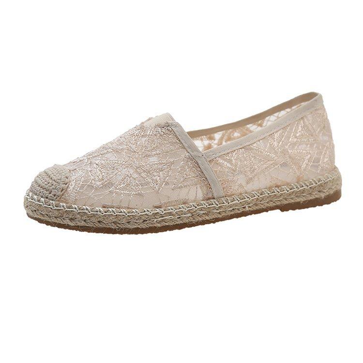 

Жіноче мереживне одинарне взуття з сітки 2024 року, весна-літо, нове солом яне рибальське взуття, повсякденне, з однією педаллю, зручне, м яке, дихаюче 40