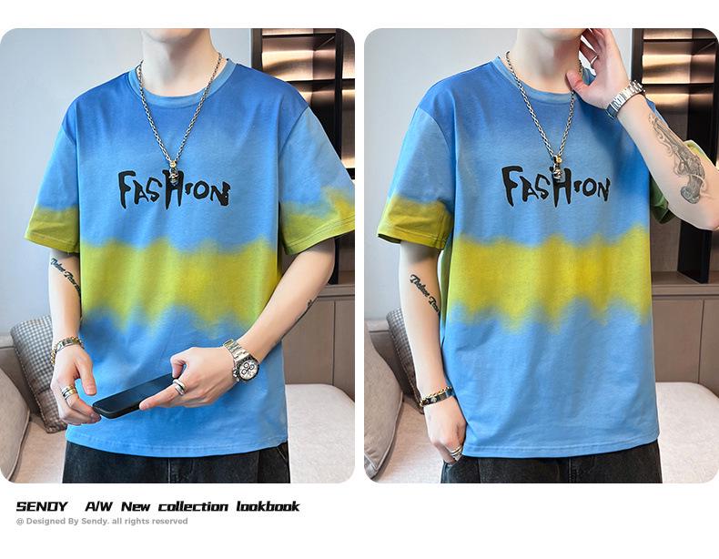 Men's 2024 Summer Trendy Round Neck Pure Cotton Short-Sleeve T-Shirt with Print