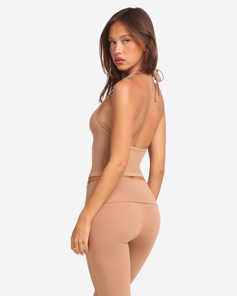 European & American Light Pink Yoga Flare Pants and Halter Sports Top