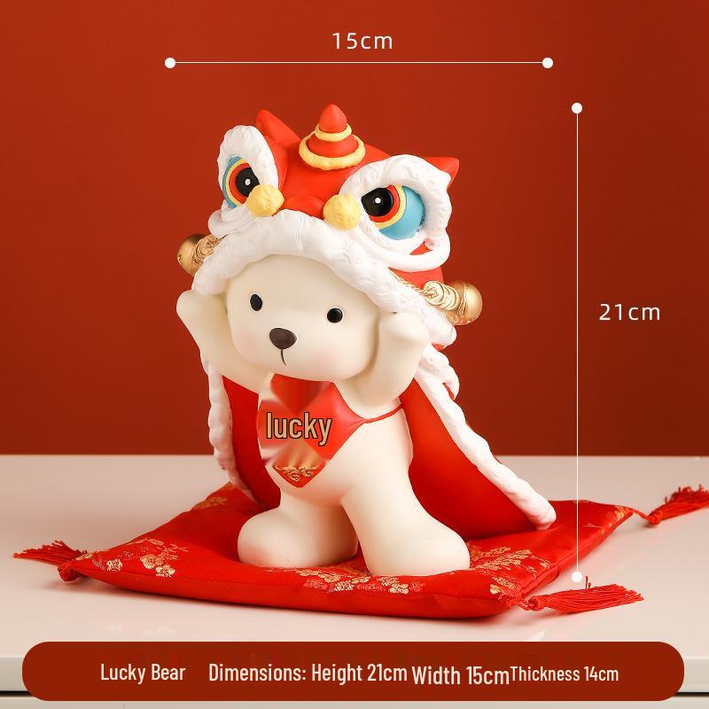 

Forbidden City Wealth Cat & Lion Dance Resin Ornament - Perfect for Housewarming or Shop Opening Gift