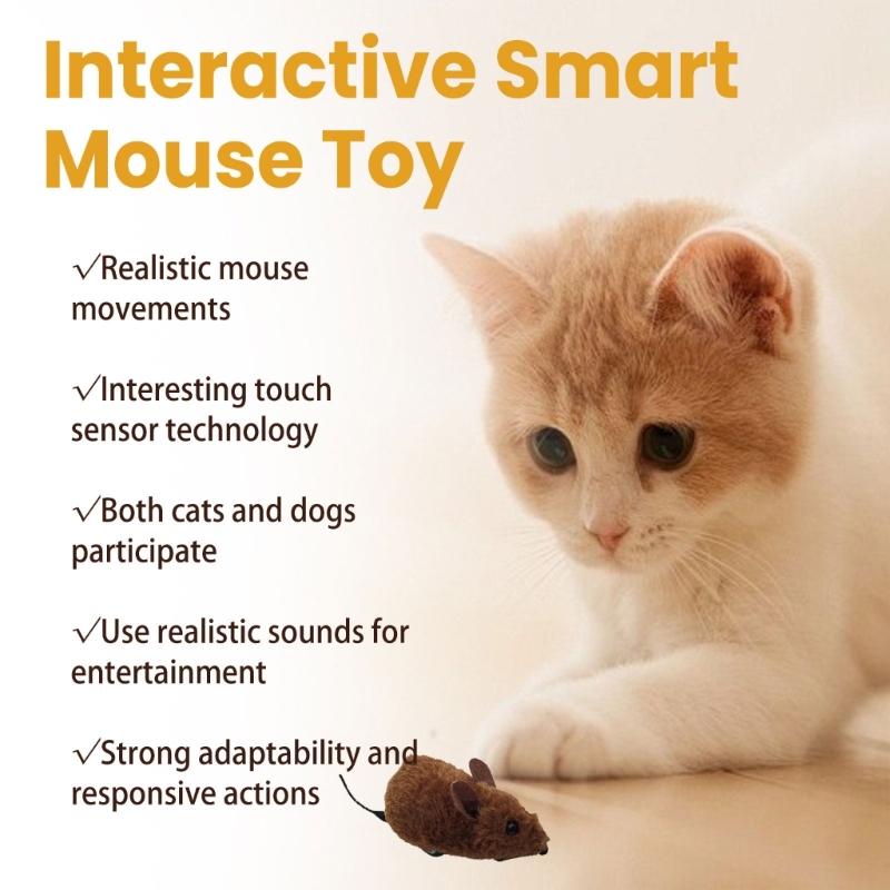 Realistic Mouse Toy for Indoor Cat Scratch Squeaky Sound Cat Toy Pull&Back Moving Realistic Mouse Shape Toy for Indoor