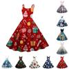 (Merry Christmas) Women's Casual Fashion Christmas Snowflake/Christmas Tree/Snowman Print Round Neck Retro Dress