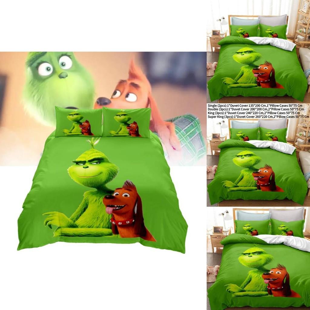 Das Grinch Zeichentrickfigur 3D-gedruckte Bettbezug-Set für moderne Schlafzimmerdekoration