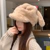 Cute Rabbit Ear Plush Hat Women's Age-reducing Thickened Warm Winter Hat Cartoon Shape Showing Face Small Cap