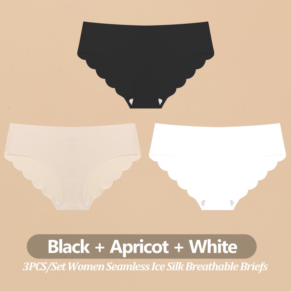3PCS Women Seamless Panties Ultra Thin Breathable Underwear Sexy Low Waist Briefs Female Elastic Wavy Side Lingerie Uniform Co Practical Use