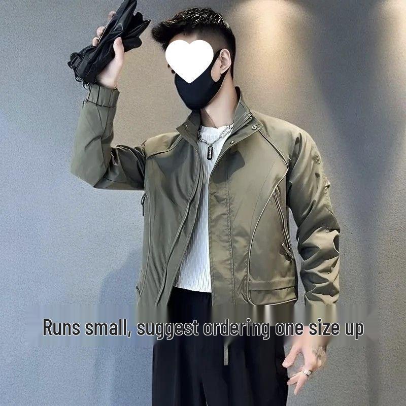 2025 Men's Trendy Windproof Stand-up Collar Workwear Jacket - Spring/Autumn Casual Korean Style
