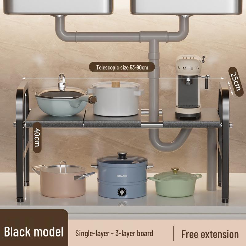 

Retractable Under-Sink Organizer: Multilayer Pot Rack & Storage Basket for Kitchen Cookware