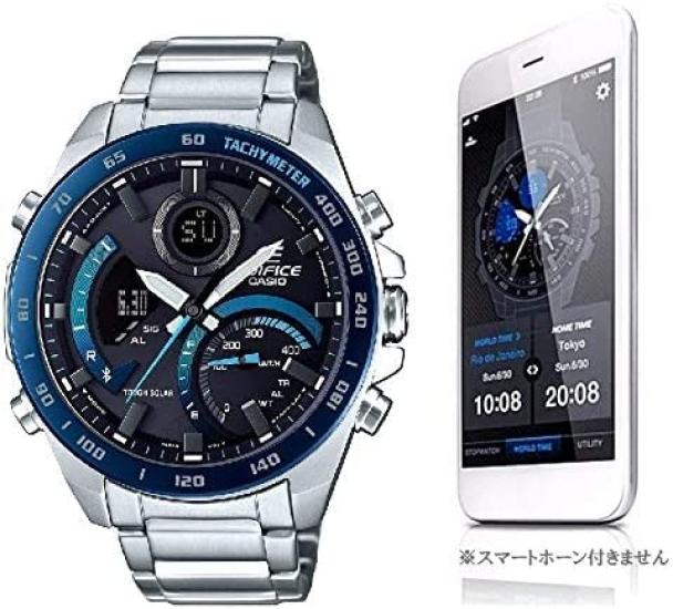 EDIFICE by Smartphone Tough Solar Business Stainless Waterproof CASIO Bluetooth, Compatible, ECB-900DB-1B Chronograph, Calendar, Analog/Digital,