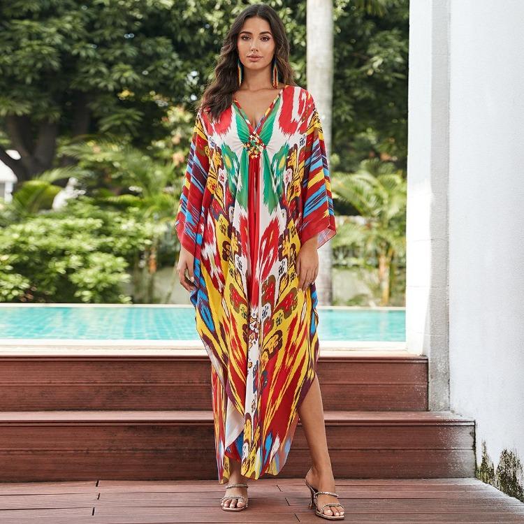 Beach Vacation Women Summer Kaftans Maxi Dresses Printed Cover Ups Swimwear Big Sales Factory Supply Bathing Suits