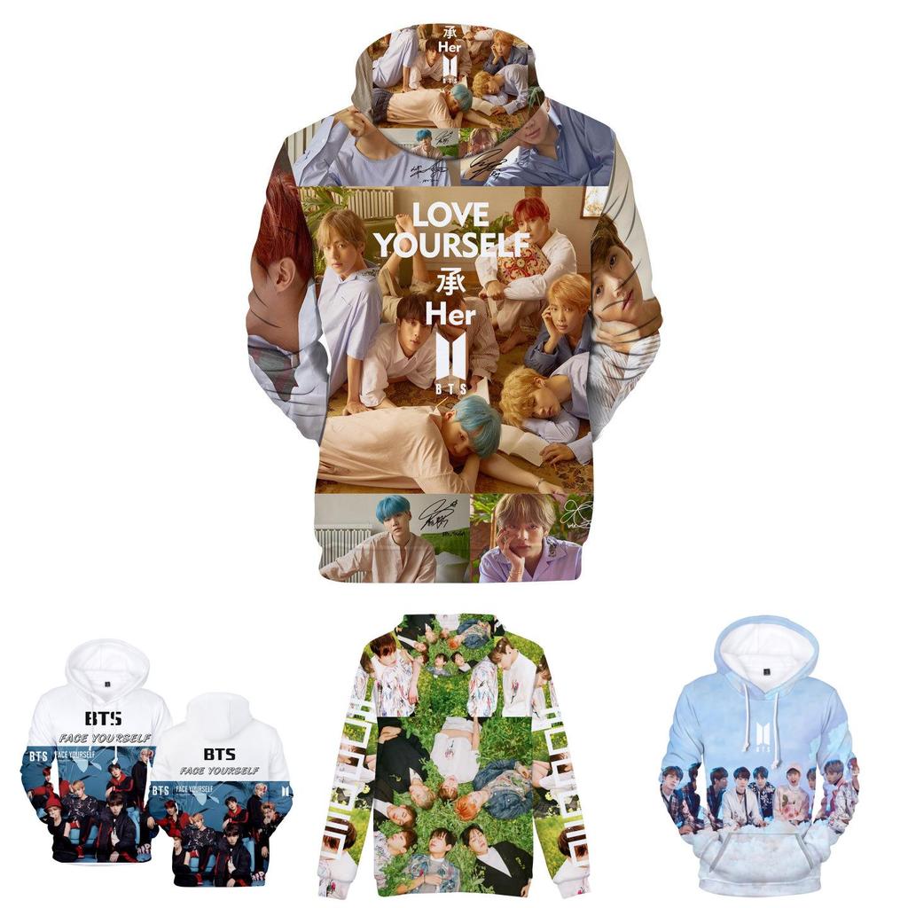 Premium Quality Bts Printed Sweatshirt Hoodie Featuring Face Yourself Design For Fans