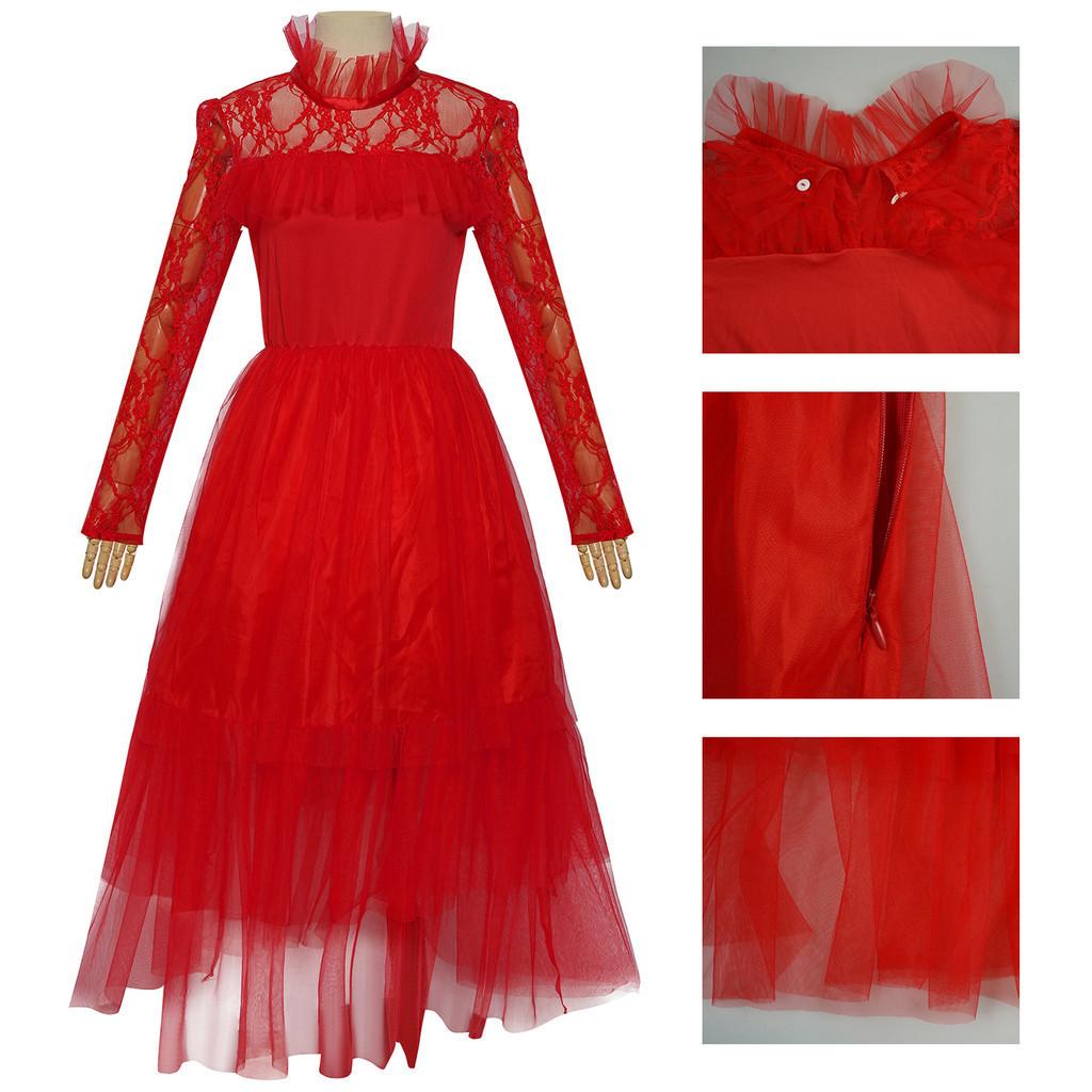 Elegant Lydia Beetlejuice Red Tulle Cosplay Dress For Halloween And Performances