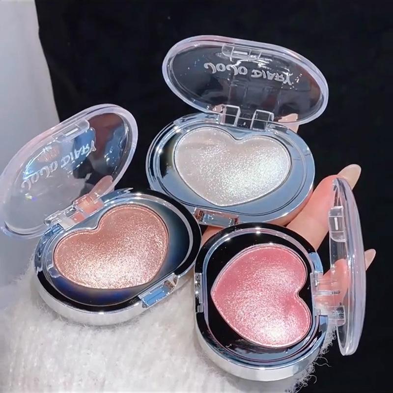 Cute Love Heart Shape Highlighter Eyeshadow Makeup Palette White Moonlight Glitter Pink Lying Silkworm Facial Brighten Cosmetics