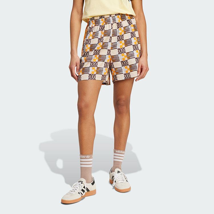 Adidas Originals 80s Elongated Shorts With All-Over Print Women Bottoms Grey Brown JC6172