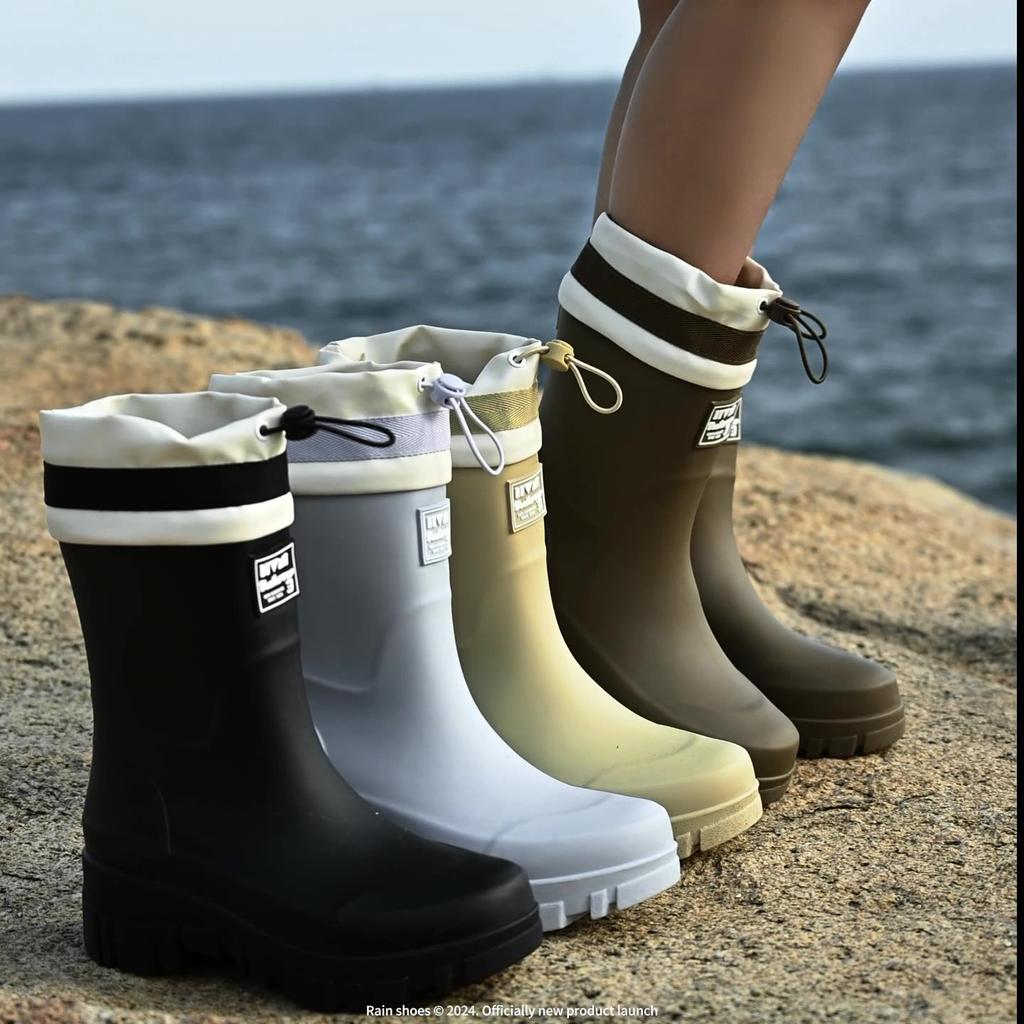 Solid Big Men Women Outdoor Tide Non-slip Waterproof Parent-Child Rain Boots Children Hundred Couple Adjustable Drawstring