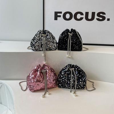 Všestranná niche taška dámská 2025 nová móda flitrovaná kbelíková taška high-end všestranná řetízková ramenní večeřní taška