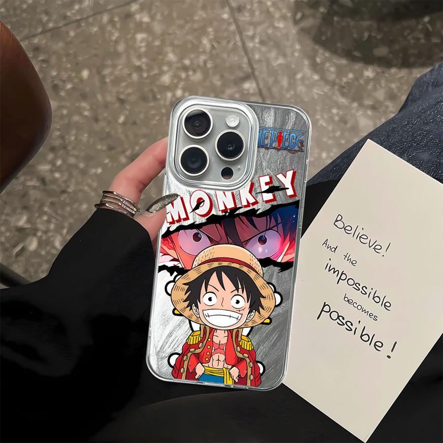 Black Soft Shell Phone Case for iPhone 16e 16 Pro Max 14 15 12 11 17 Air 14 Plus 13 Pro Cute Anime Ones Pieces Luffy