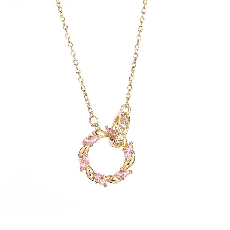 Double Ring Necklace Women'S Premium Style Versatile Slightly Inlaid Zircon Mai Xiang Happiness Pendant Accessories