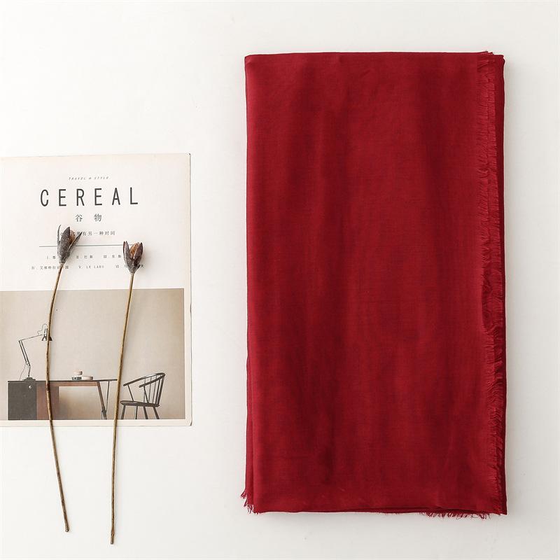 Four Season Thin Solid Color Plain Ethnic Style Cotton And Linen Hand Feel Silk Scarf With Warm Edges, Travel Sun Protection Shawl, Soft