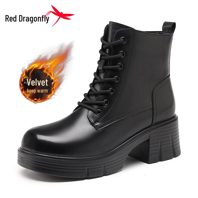 Женские зимние сапоги на высоком каблуке Red Dragonfly из натуральной кожи с толстой подошвой и бархатной подкладкой 37