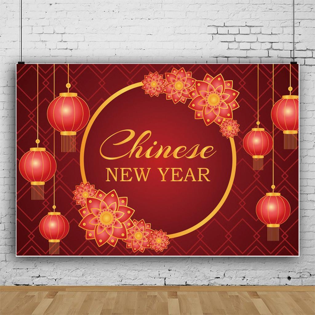 2025 Happy Chinese New Year Backdrop Gold Snake Red Lantern Flower Spring Festival Family Portrait Photography Background Decor