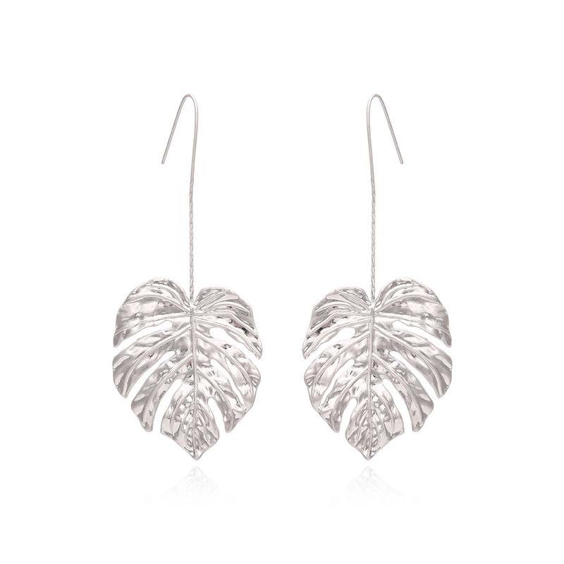 Ethnic Long Leaf Earrings For Women Drop Dangle Zircon Geometric Hollow Leave Metal Beat Punk Hip-Hop Personality Woman Earring