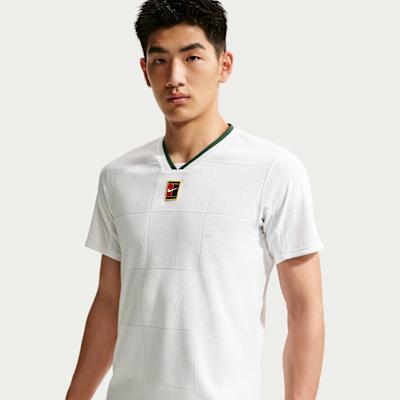 Nike Court Slam Tennis Tops Men s White/Canyon Green V Neck Moderate XL