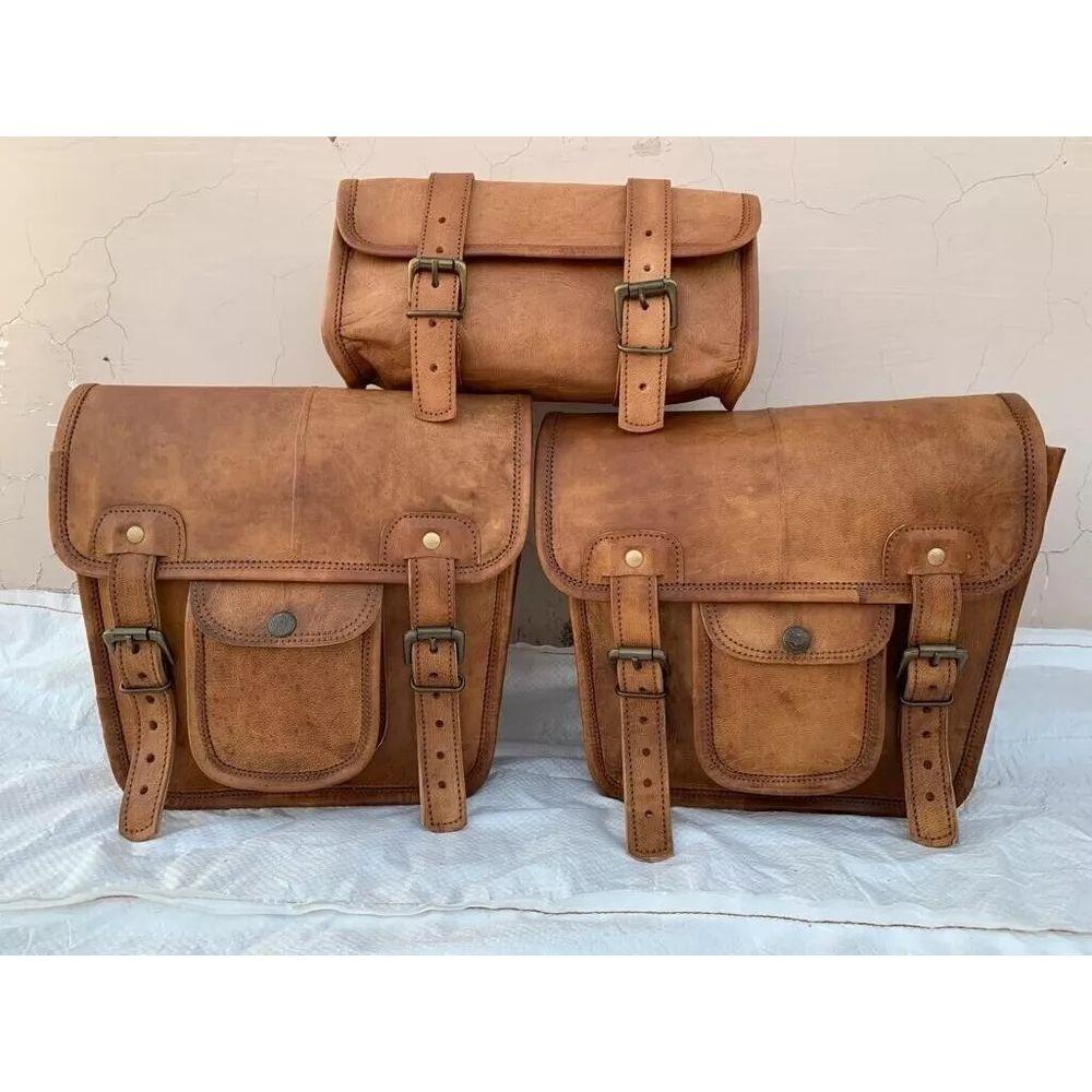 Combo Side Motorcycle Saddle Bag Tool Bags Saddlebag Luggage Leather Universal