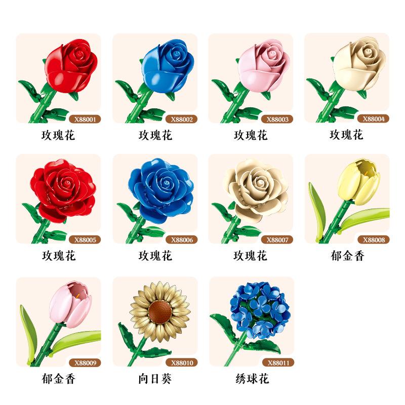 Small Particle Building Block Diy Micro Blocks Flower Bouque Kit Display Model Educational Puzzle Toy For Adult Women Home Decor
