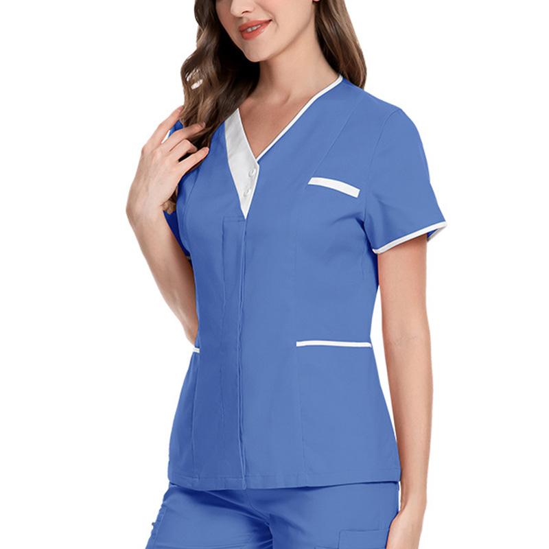 

1 шт., короткий рукав, облегающий крой, больница, стоматологическая клиника, женская униформа медсестры, топы, рабочая одежда, рабочая одежда L синий