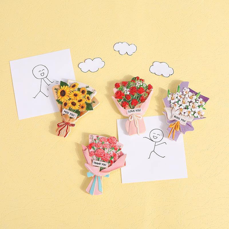 Simulation Sunflower Roses Flowers Refrigerator Stickers 3D Simple Resin Magnetic Stickers Home Kitchen Decorations