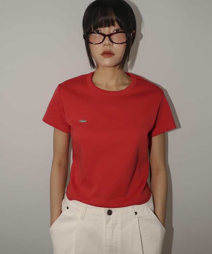 Millieonkoleu Flat Round Neck Short Sleeve T-Shirt_Red