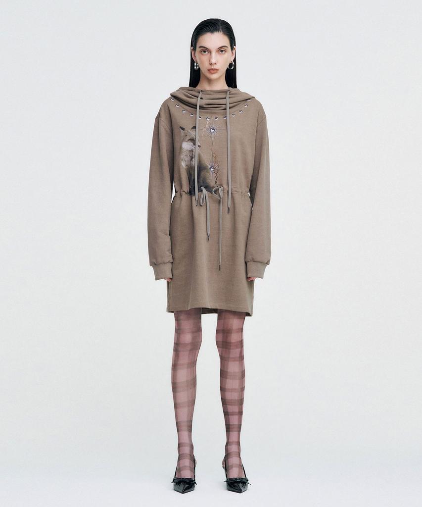 Kimjisu Vintage Fox Graphic Hoodie Dress _ Brown