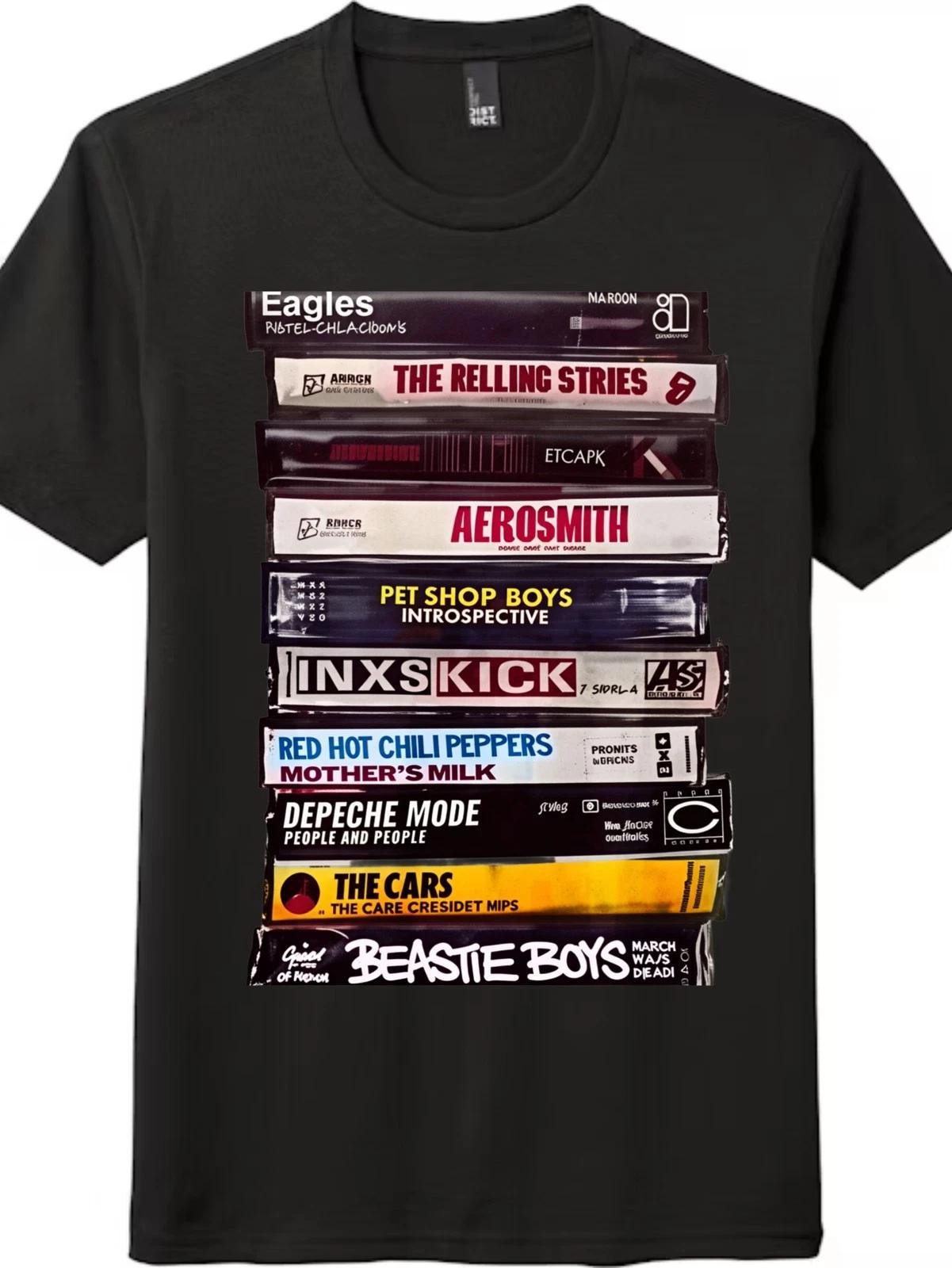 Unisex Classic Rock Cassette Shirt-Band Tape Stack Enthusiast Graphic Daily Tee XXXXL