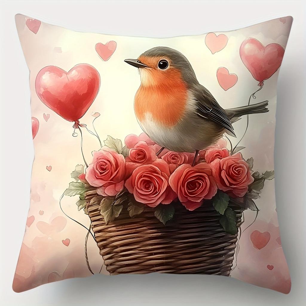 Adorable Bird with Heart - Shaped Balloon PillowcaseLiving Room Sofa Cushion Cover, Soft and Comfortable, Room Decoration