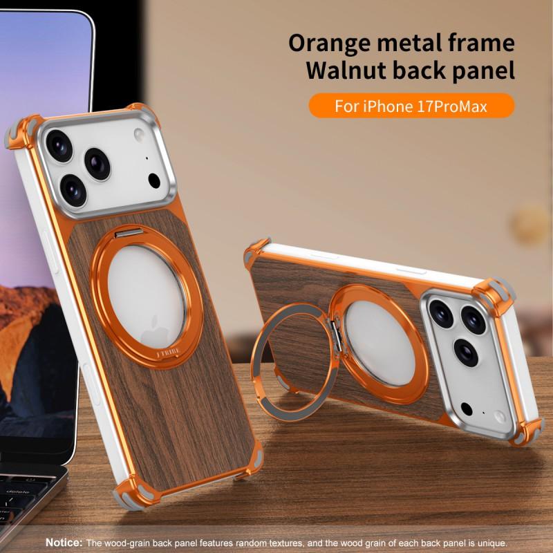 Magnetischer Metall-Drehständer Walnuss-Handyhülle iPhone 17 Pro Max 16 15 Stoßfest Wärmeableitung Kratzfest