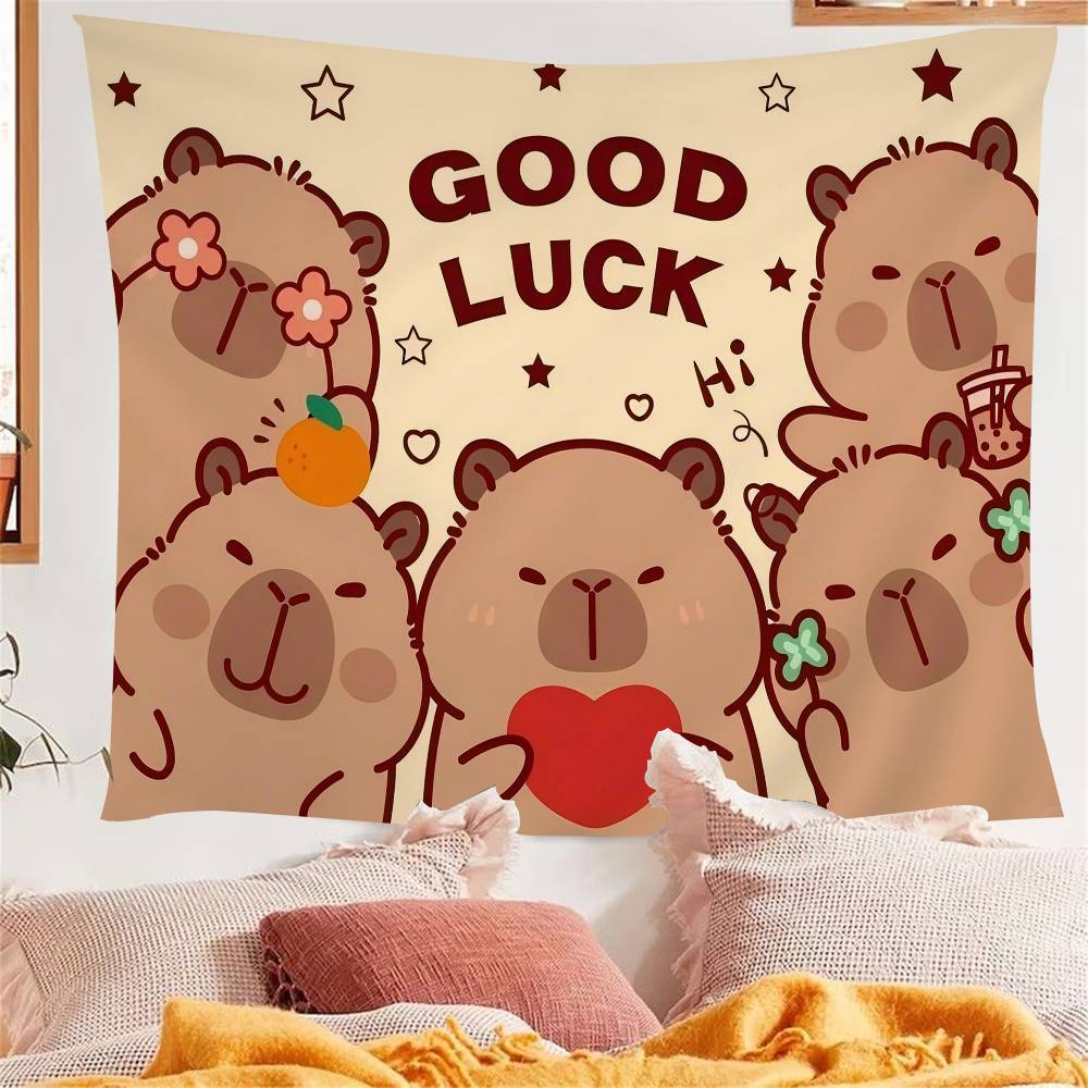 Süße Capybara Cartoon Sommer Wandteppich Kunstdruck Japanischer Wandbehang Anime Wandbehang Heimdekoration