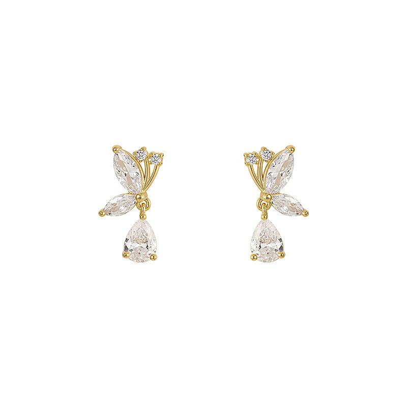 Korean Fashion Waterdrop Butterfly Flower Earrings New High End Versatile Earrings for Women