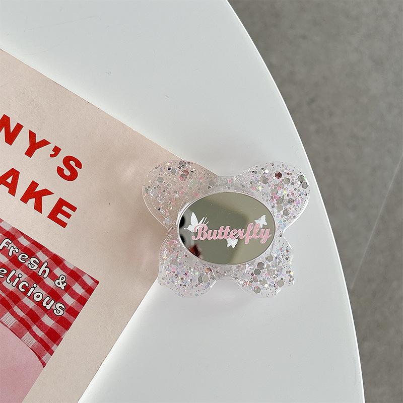 

Epoxy Sequined Butterfly Mirror Mobile Phone Airbag Bracket Telescopic Magnetic Paste Ring Portable Makeup Mirror Women S Model