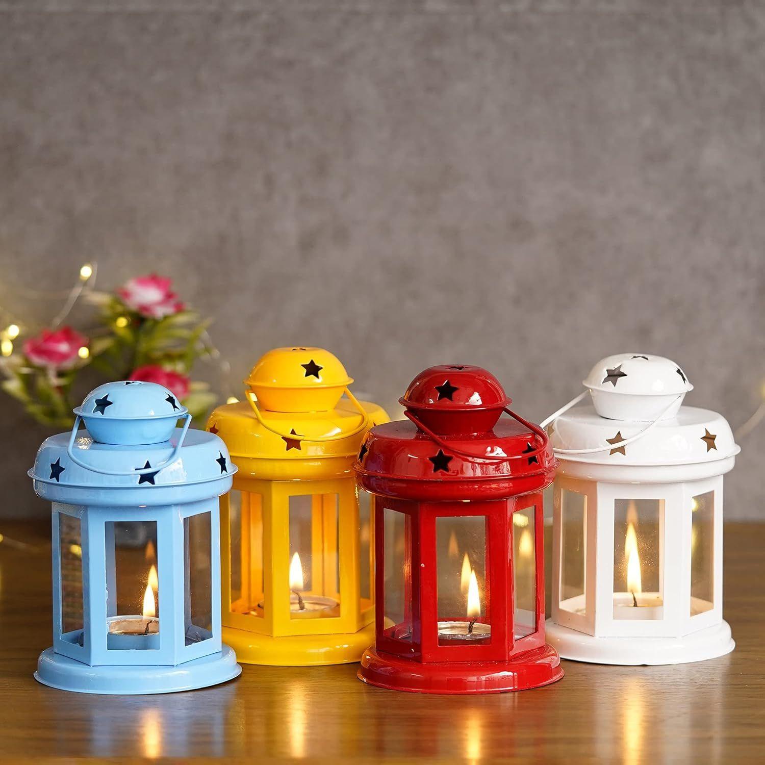 

Set of 4 Metal Wall Hanging Lantern Tea Light Candle Holders | Tealight Holder T Light Candle Holders Diwali Gifts for Family Friends Diwali Christmas