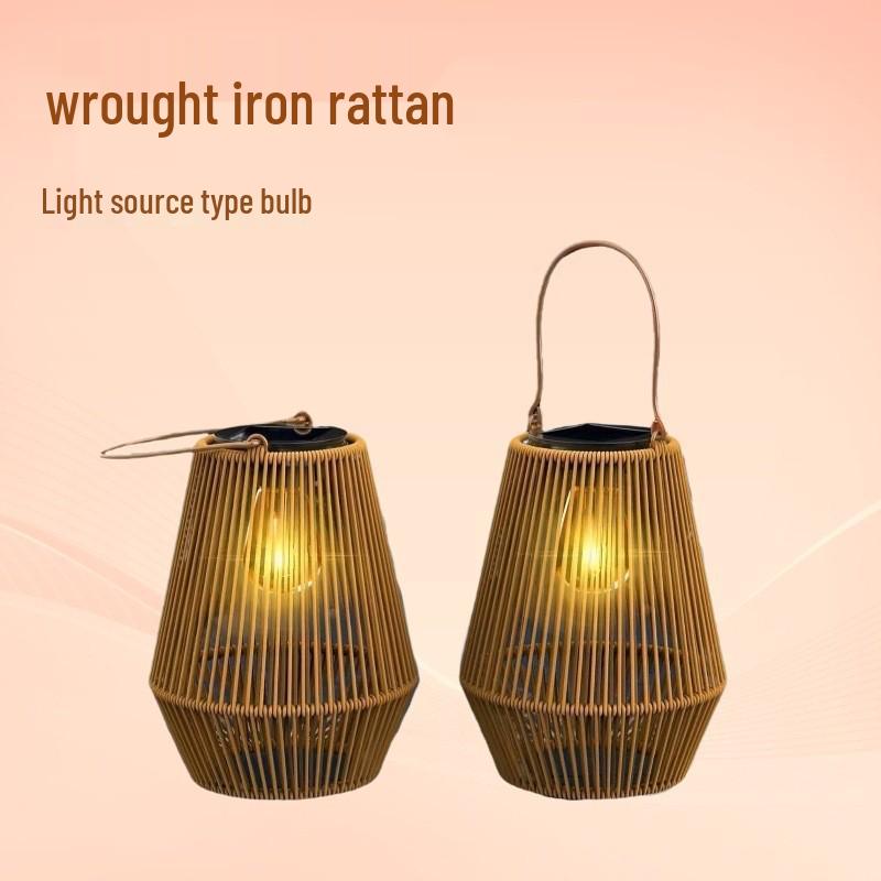 Solar Rattan Lantern: Handmade Chinese Style Courtyard Decor